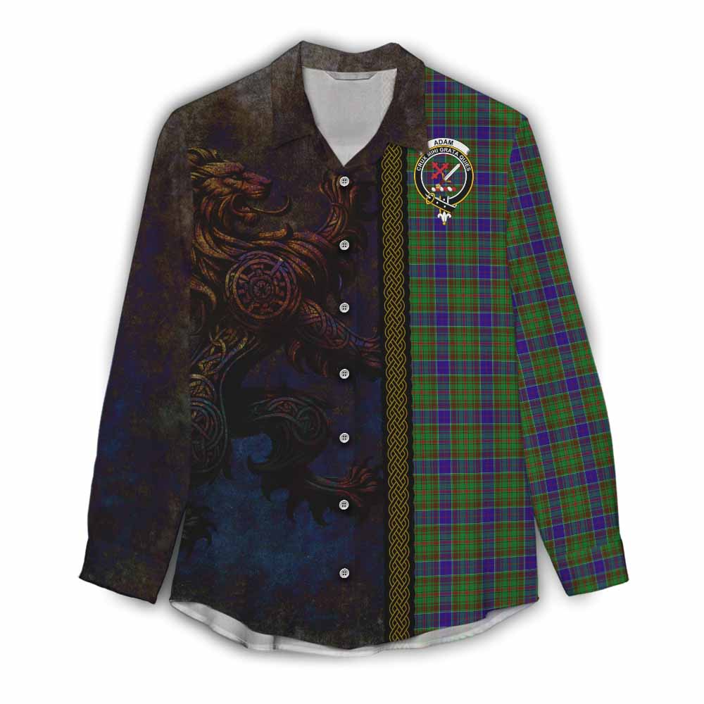 Tartan Vibes Clothing Adam Tartan Family Crest Women's Casual Shirt Alba Gu Brath Be Brave Lion Ancient Style