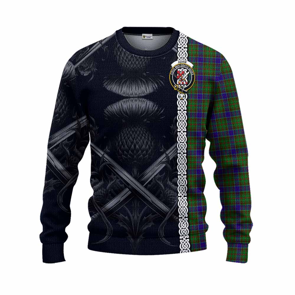Tartan Vibes Clothing Adam Tartan Knitted Sweater with Family Crest Cross Sword Thistle Celtic Vibes
