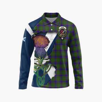 Adam Tartan Family Crest Long Sleeve Polo Shirt Scottish Thistle Celtic Inspired