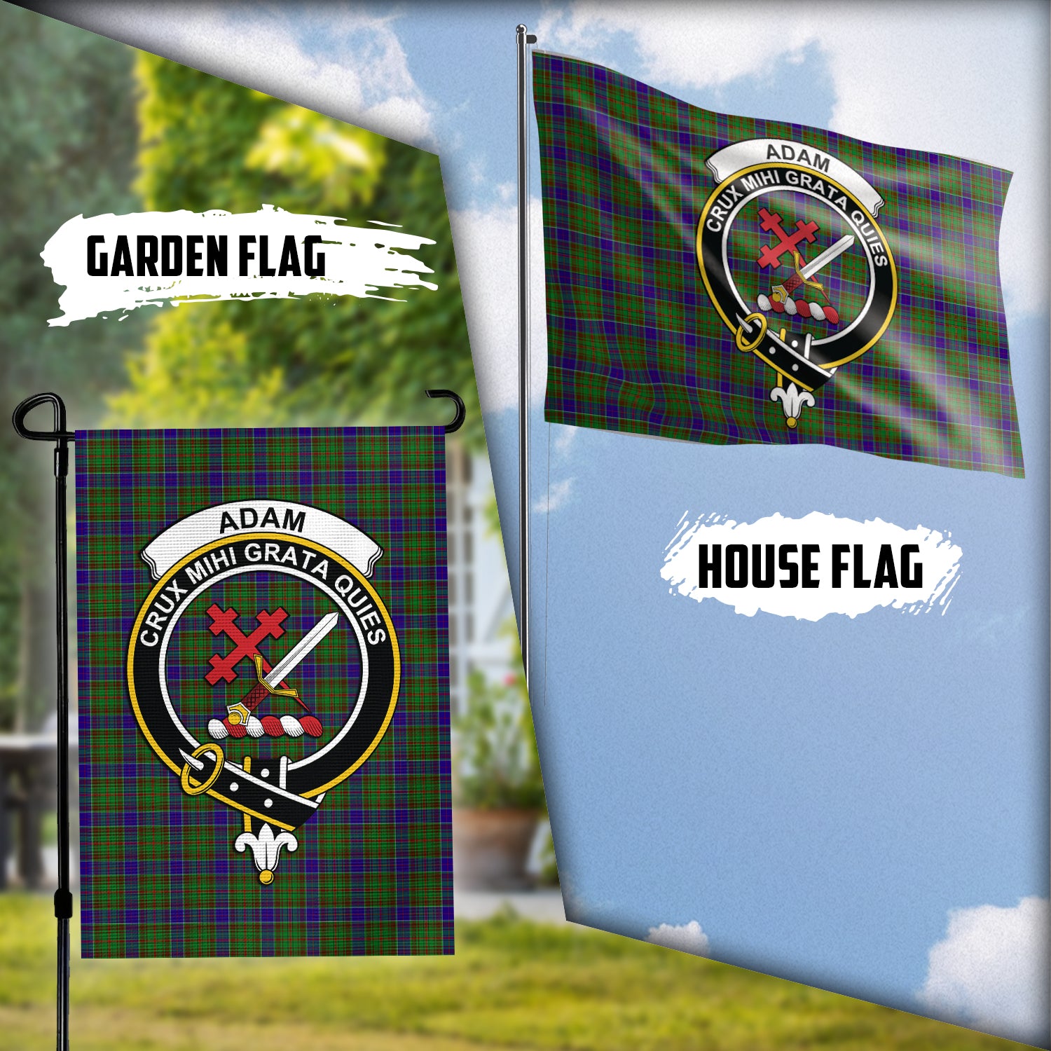 Adam Tartan Flag with Family Crest Garden Flag (Vertical) - Tartanvibesclothing