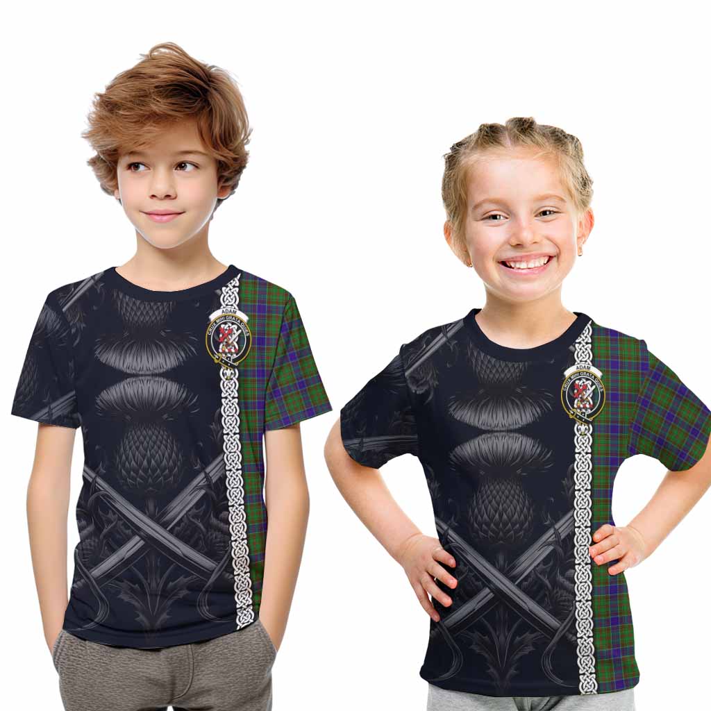 Tartan Vibes Clothing Adam Tartan Kid T-Shirt with Family Crest Cross Sword Thistle Celtic Vibes