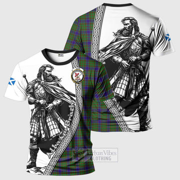Adam Tartan Clan Crest T-Shirt with Highlander Warrior Celtic Style