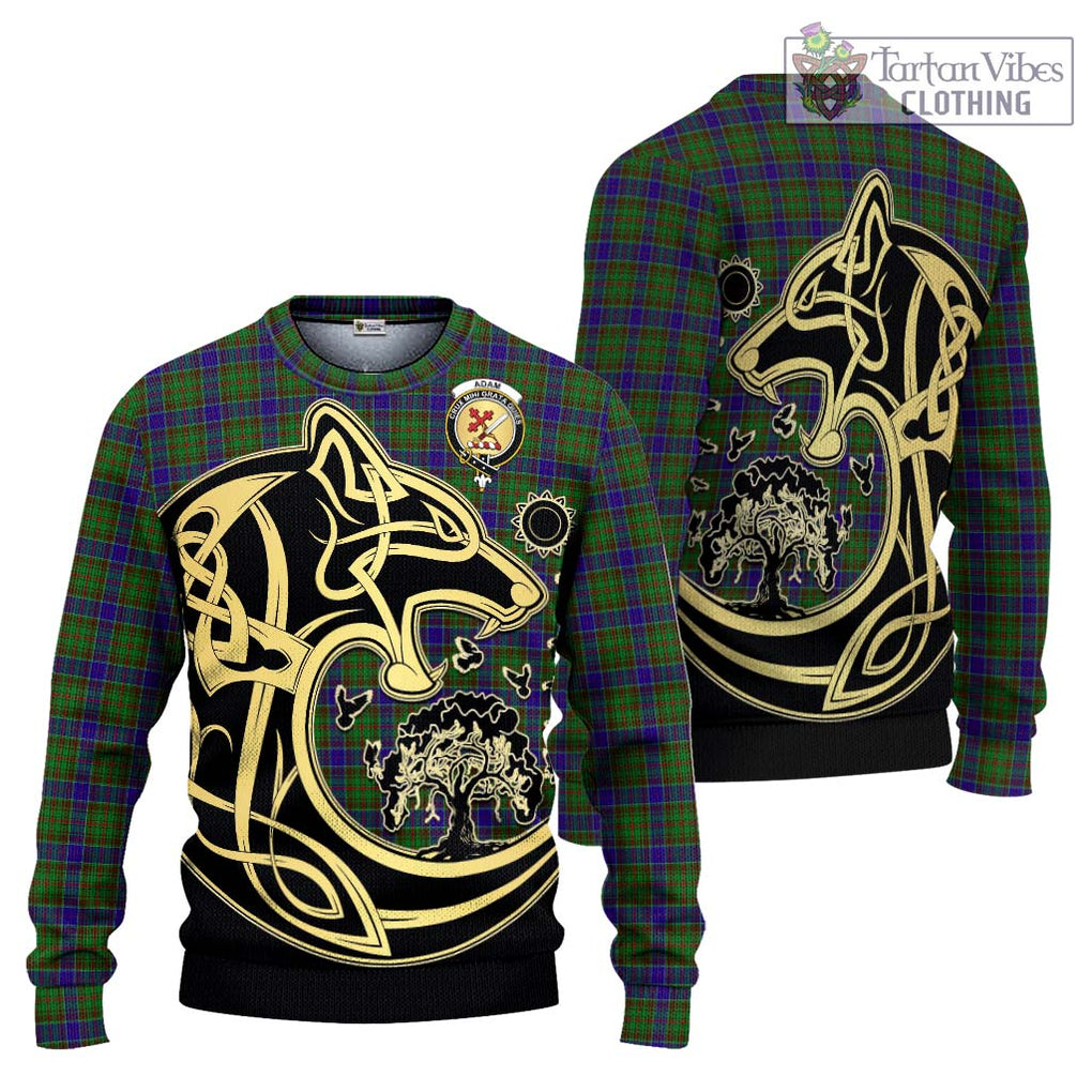 Adam Tartan Knitted Sweater with Family Crest Celtic Wolf Style Unisex - Tartan Vibes Clothing
