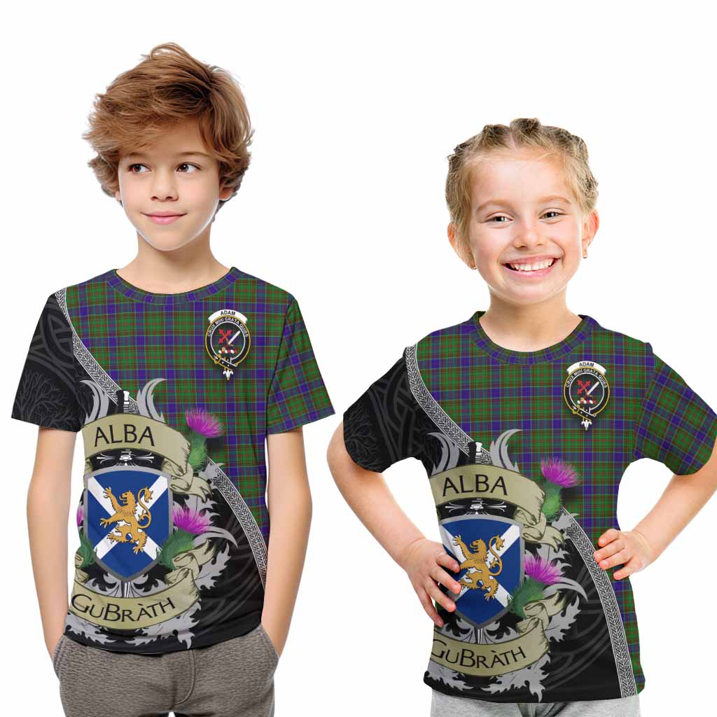 Tartan Vibes Clothing Adam Tartan Family Crest Kid T-Shirt Lion Rampant Royal Thistle Shield Celtic Inspired