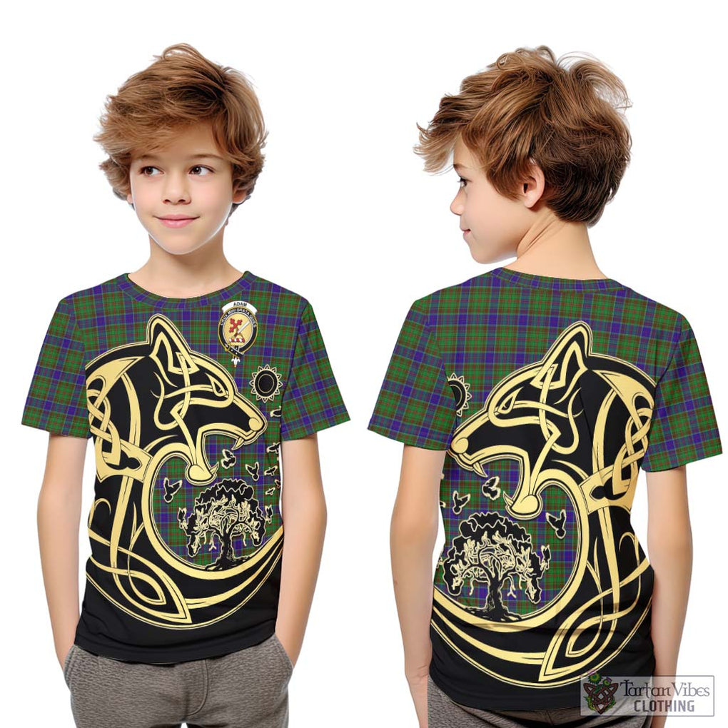 Adam Tartan Kid T-Shirt with Family Crest Celtic Wolf Style Youth XL Size14 - Tartan Vibes Clothing