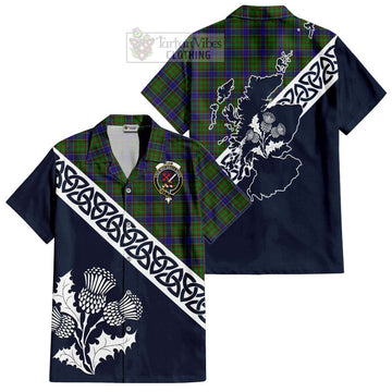 Adam Tartan Hawaiian Shirt Featuring Thistle and Scotland Map