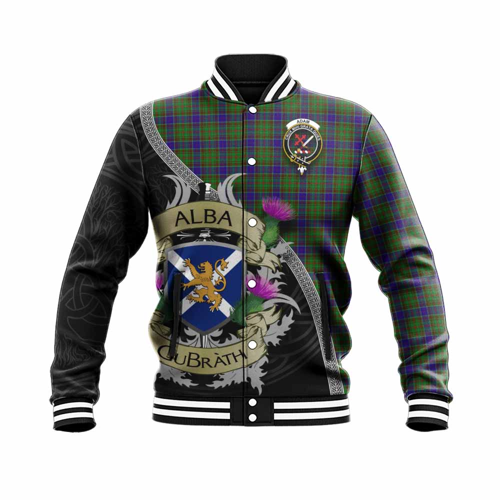 Tartan Vibes Clothing Adam Tartan Family Crest Baseball Jacket Lion Rampant Royal Thistle Shield Celtic Inspired