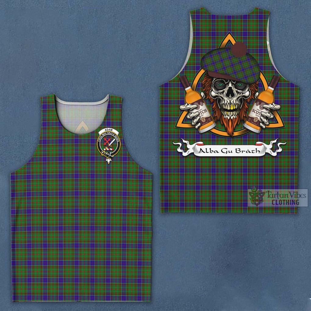 Tartan Vibes Clothing Adam Tartan Men's Tank Top with Family Crest and Bearded Skull Holding Bottles of Whiskey