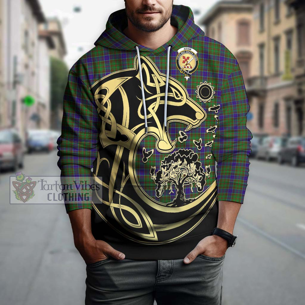 Adam Tartan Hoodie with Family Crest Celtic Wolf Style Zip Hoodie - Tartan Vibes Clothing