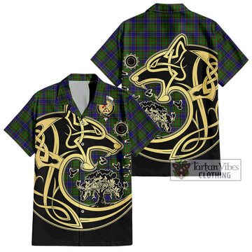 Adam Tartan Hawaiian Shirt with Family Crest Celtic Wolf Style