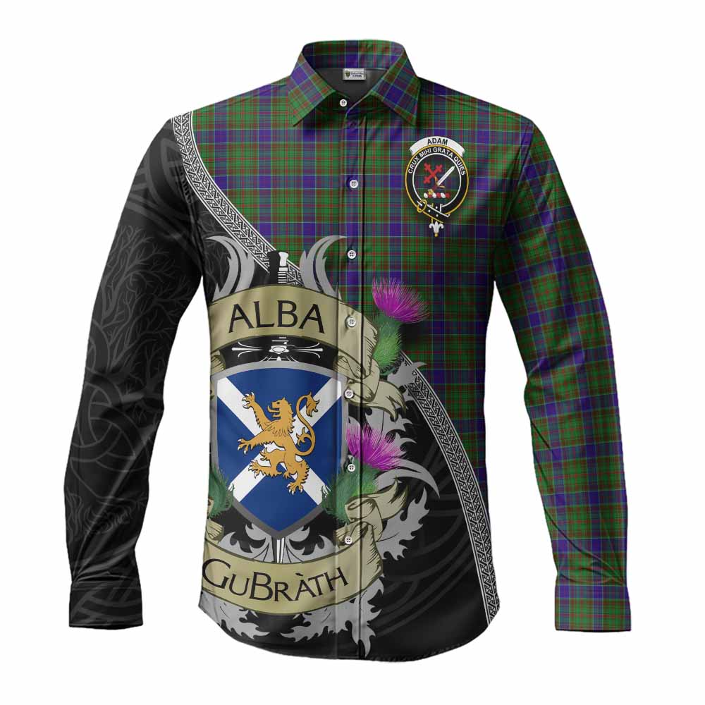 Tartan Vibes Clothing Adam Tartan Family Crest Long Sleeve Button Shirt Lion Rampant Royal Thistle Shield Celtic Inspired