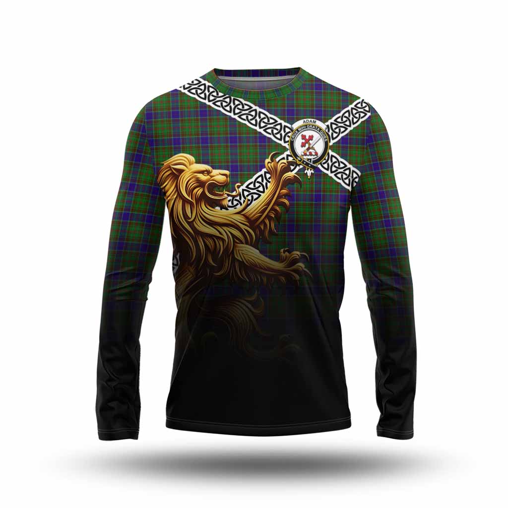 Tartan Vibes Clothing Adam Crest Tartan Long Sleeve T-Shirt with Golden Lion Emblem Celtic Style