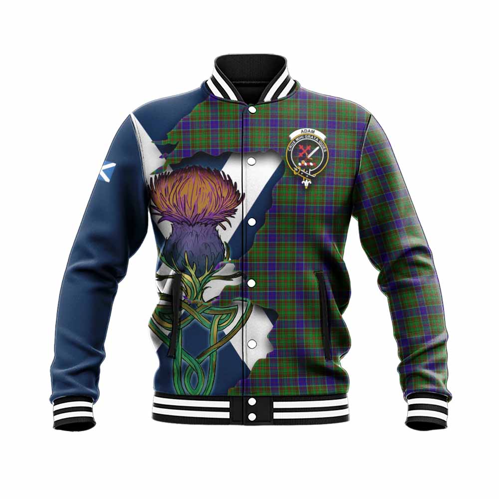 Adam Tartan Family Crest Baseball Jacket Scottish Thistle Celtic Inspired Unisex - Tartan Vibes Clothing