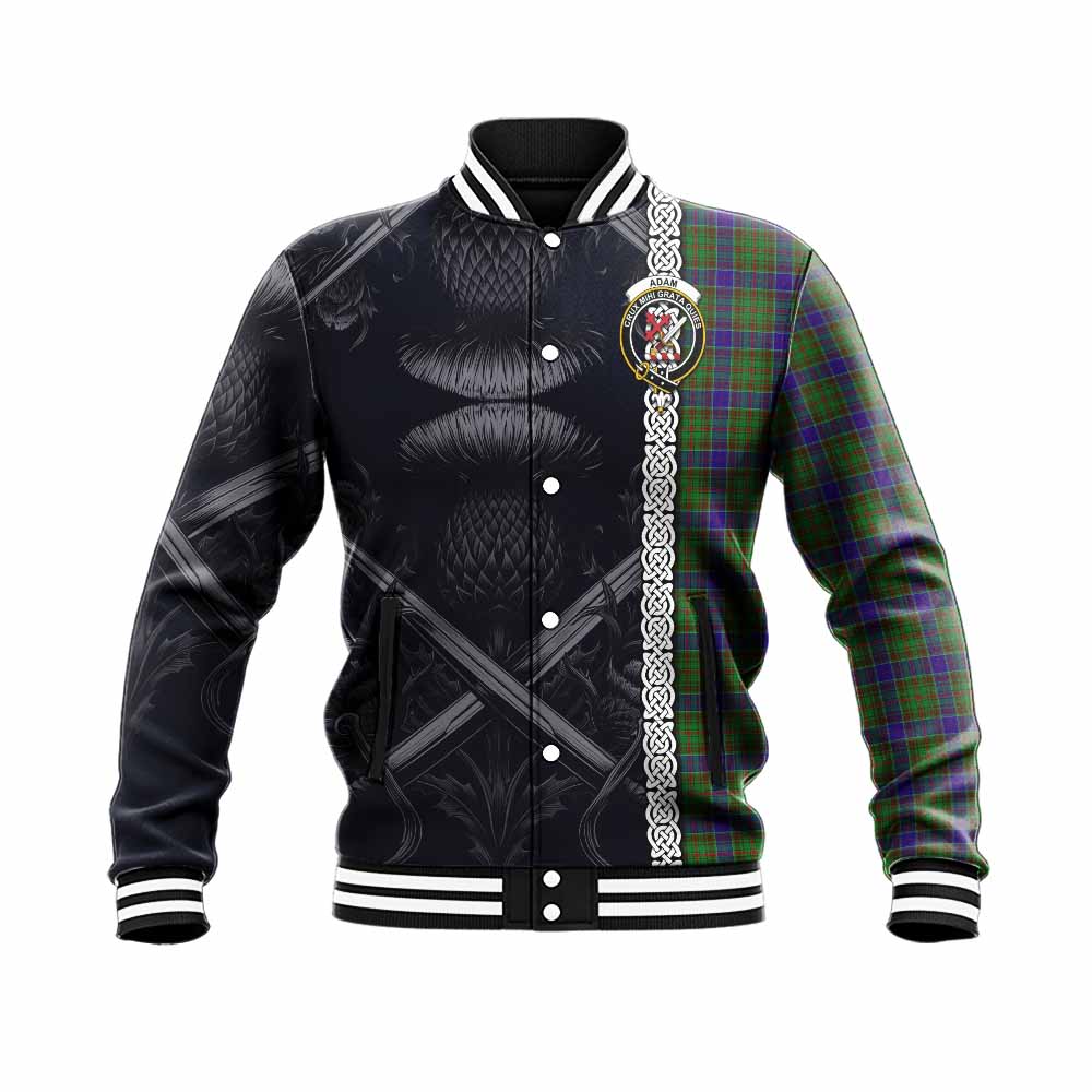 Tartan Vibes Clothing Adam Tartan Baseball Jacket with Family Crest Cross Sword Thistle Celtic Vibes