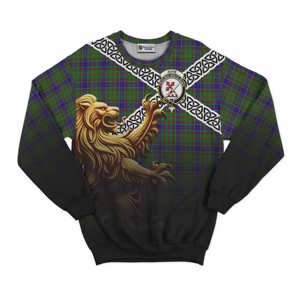 Tartan Vibes Clothing Adam Crest Tartan Sweatshirt with Golden Lion Emblem Celtic Style