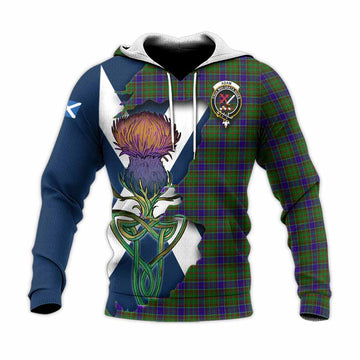 Tartan Vibes Clothing Adam Tartan Family Crest Knitted Hoodie Scottish Thistle Celtic Inspired