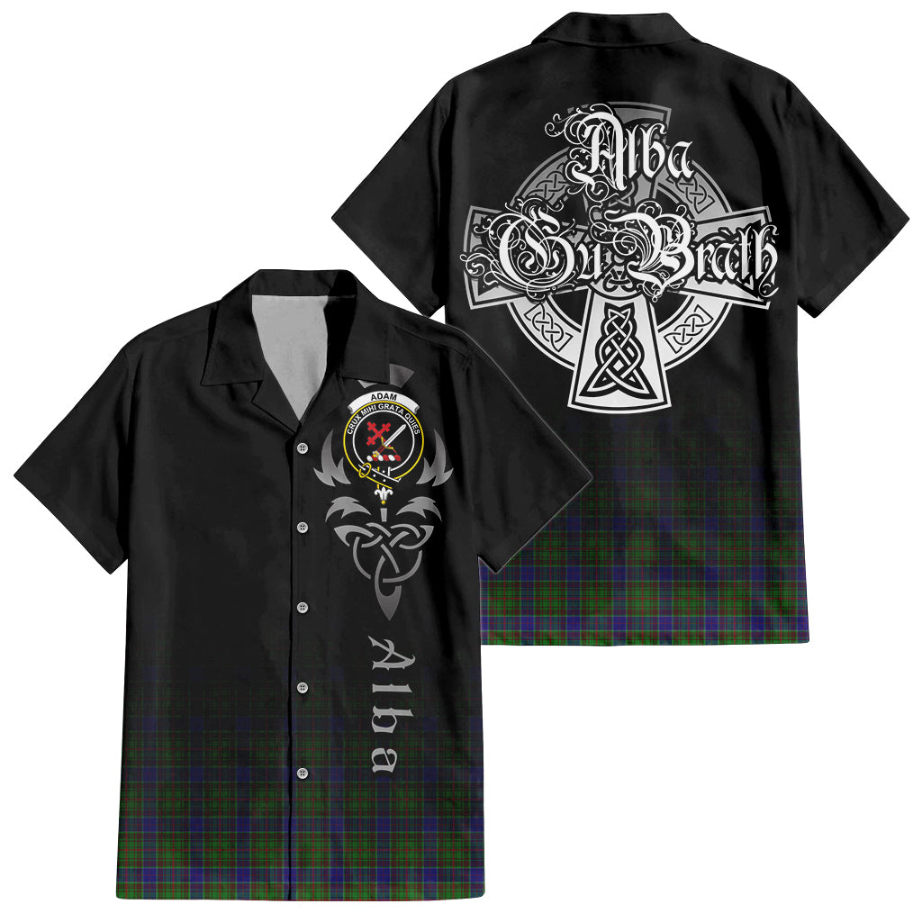 Tartan Vibes Clothing Adam Tartan Short Sleeve Button Up Featuring Alba Gu Brath Family Crest Celtic Inspired