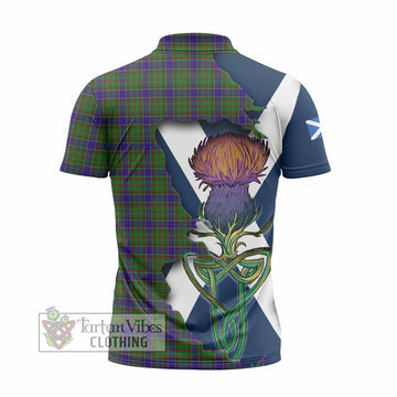 Adam Tartan Family Crest Zipper Polo Shirt Scottish Thistle Celtic Inspired