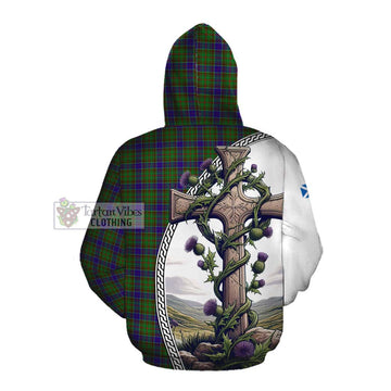 Adam Tartan Cotton Hoodie with Family Crest and St. Andrew's Cross Accented by Thistle Vines