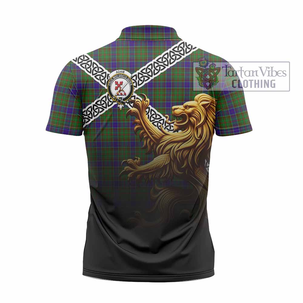 Tartan Vibes Clothing Adam Crest Tartan Zipper Polo Shirt with Golden Lion Emblem Celtic Style
