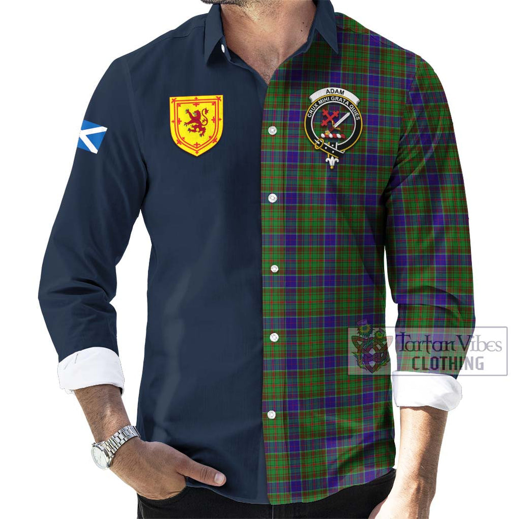 Tartan Vibes Clothing Adam Tartan Long Sleeve Button Shirt with Scottish Lion Royal Arm Half Style