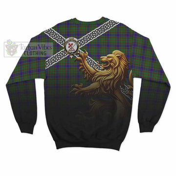 Adam Crest Tartan Sweatshirt with Golden Lion Emblem Celtic Style