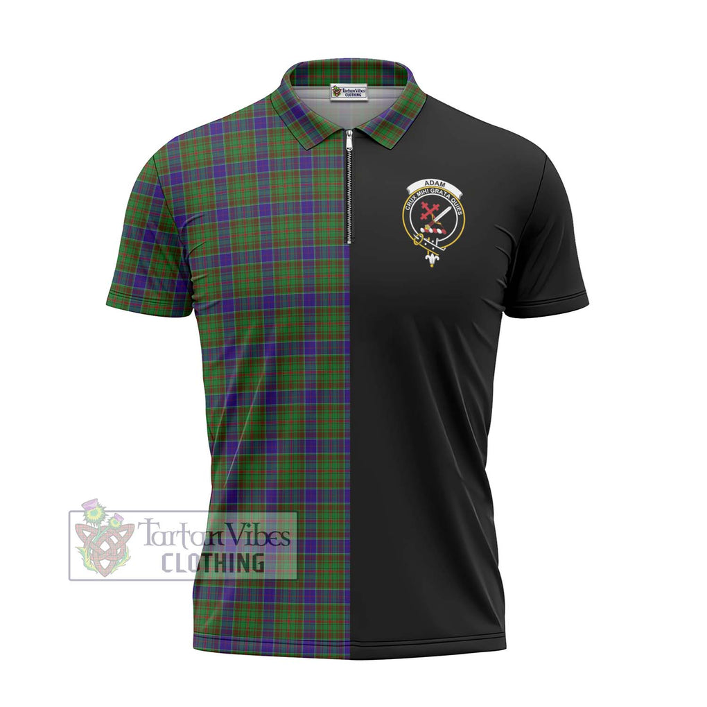 Adam Tartan Zipper Polo Shirt with Family Crest and Half Of Me Style - Tartanvibesclothing Shop
