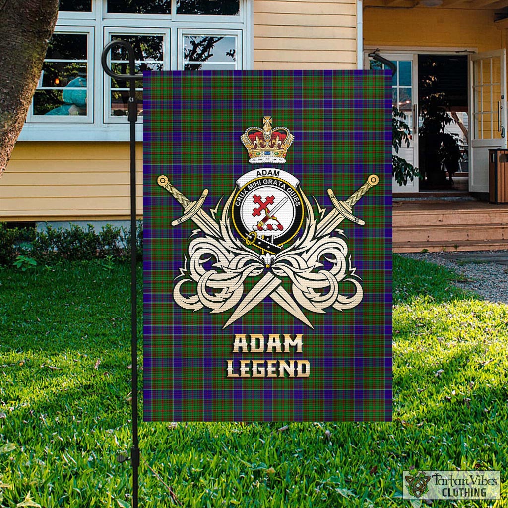 Tartan Vibes Clothing Adam Tartan Flag with Clan Crest and the Golden Sword of Courageous Legacy