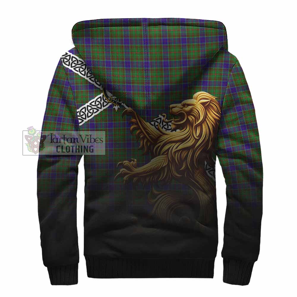 Tartan Vibes Clothing Adam Crest Tartan Sherpa Hoodie with Golden Lion Emblem Celtic Style
