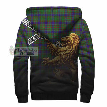 Adam Crest Tartan Sherpa Hoodie with Golden Lion Emblem Celtic Style