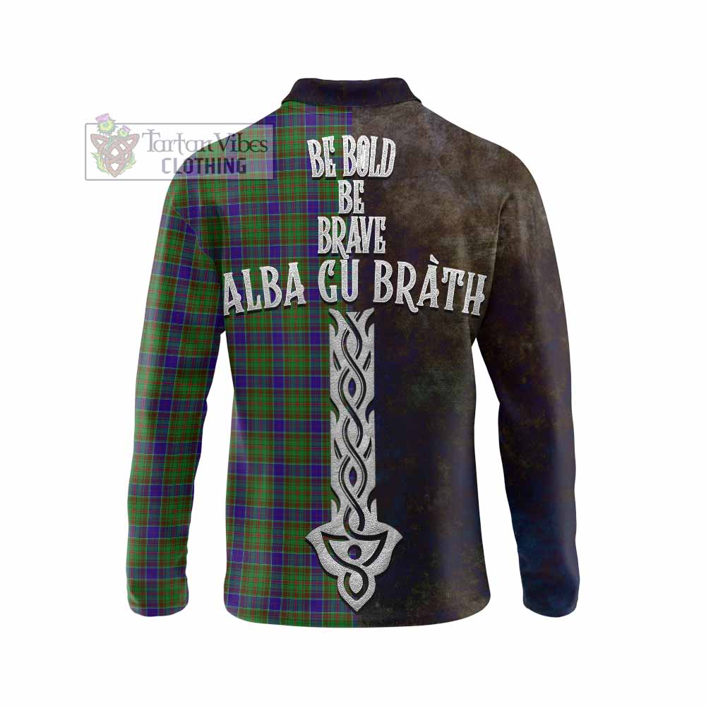Tartan Vibes Clothing Adam Tartan Family Crest Long Sleeve Polo Shirt Alba Gu Brath Be Brave Lion Ancient Style