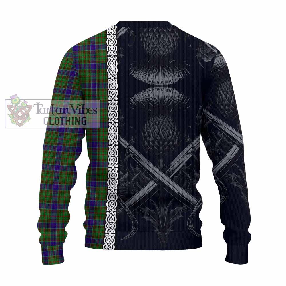 Tartan Vibes Clothing Adam Tartan Knitted Sweater with Family Crest Cross Sword Thistle Celtic Vibes