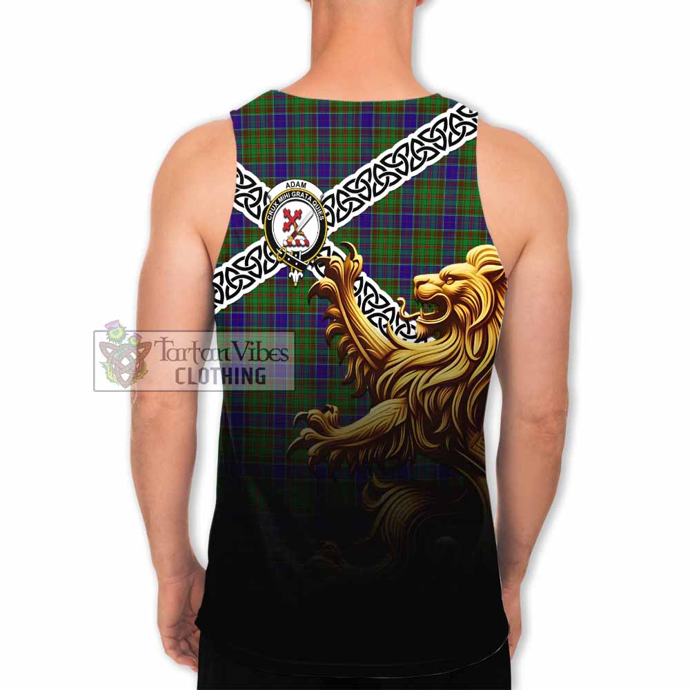 Tartan Vibes Clothing Adam Crest Tartan Men's Tank Top with Golden Lion Emblem Celtic Style