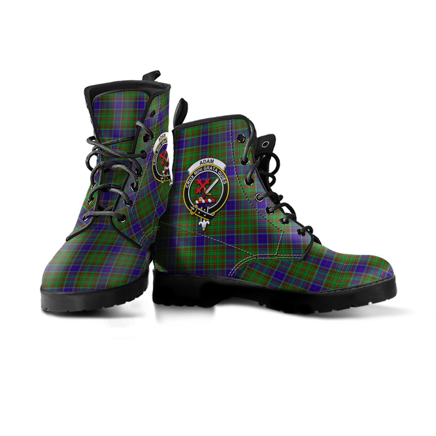 Adam Tartan Leather Boots with Family Crest - Tartanvibesclothing