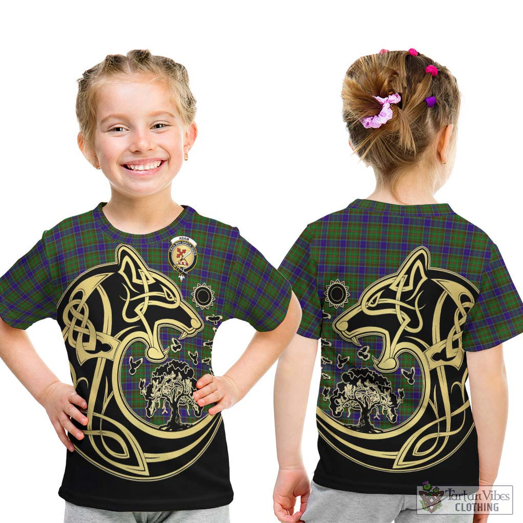Adam Tartan Kid T-Shirt with Family Crest Celtic Wolf Style - Tartan Vibes Clothing