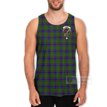 Adam Tartan Men's Tank Top with Family Crest and Bearded Skull Holding Bottles of Whiskey