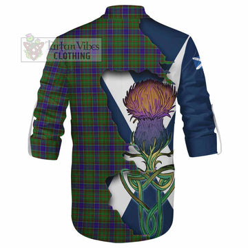 Adam Tartan Family Crest Ghillie Kilt Shirt Scottish Thistle Celtic Inspired
