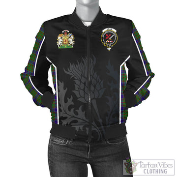 Adam Tartan Bomber Jacket with Family Crest and Scottish Thistle Vibes Sport Style
