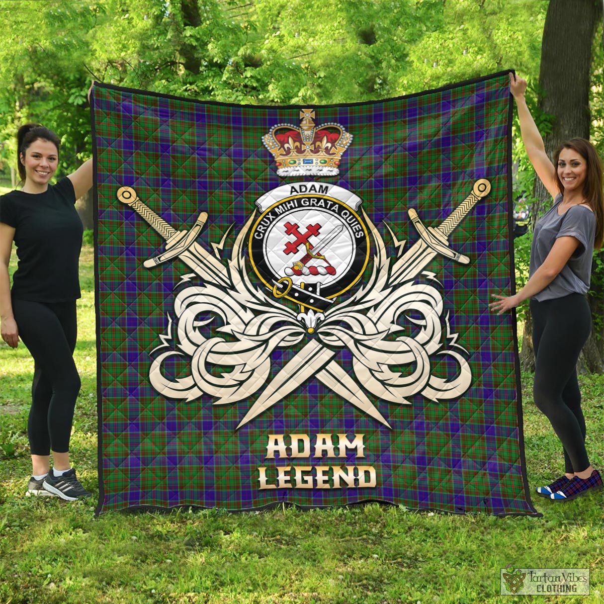 Tartan Vibes Clothing Adam Tartan Quilt with Clan Crest and the Golden Sword of Courageous Legacy