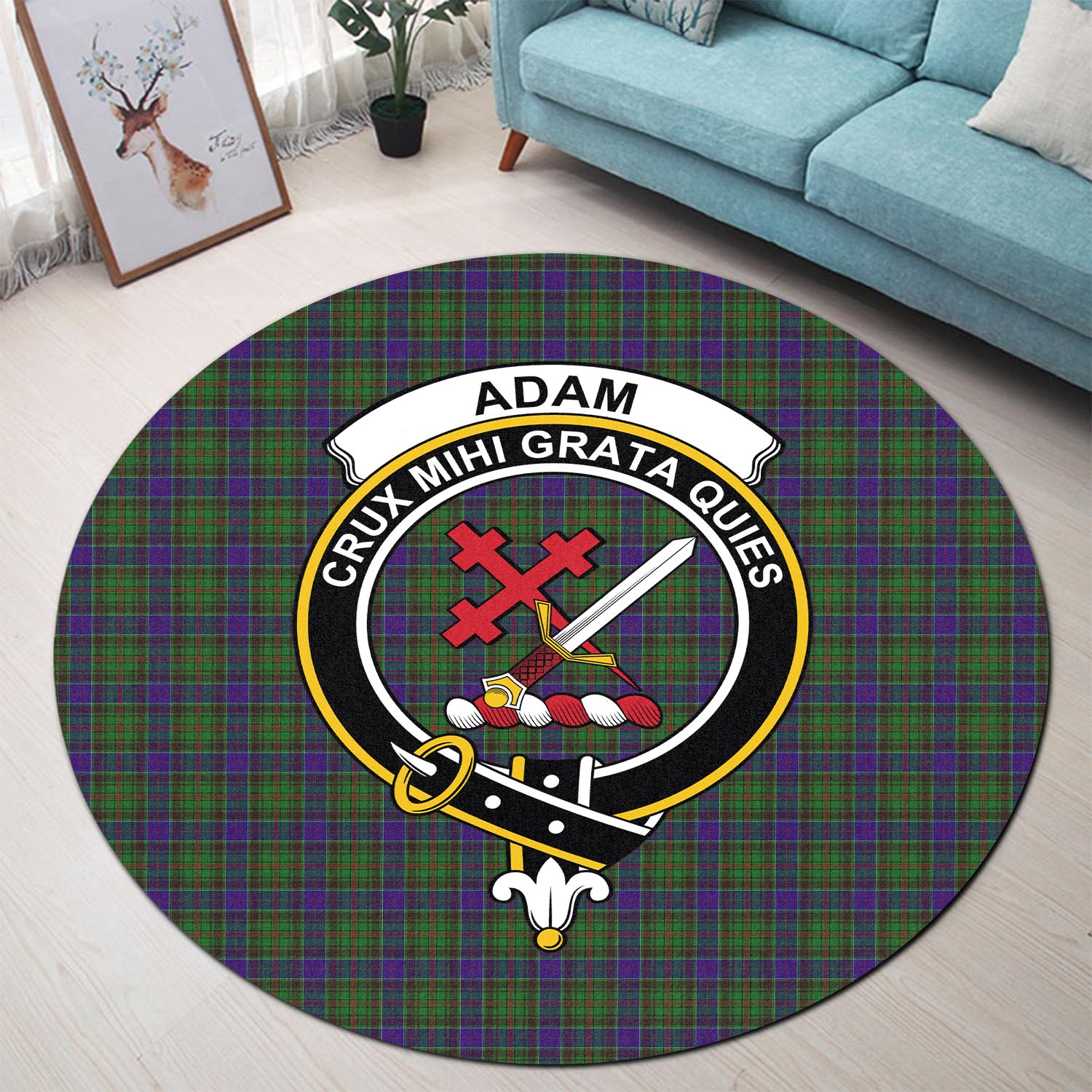Adam Tartan Round Rug with Family Crest - Tartanvibesclothing