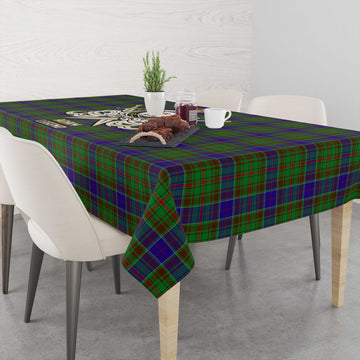 Tartan Vibes Clothing Adam Tartan Tablecloth with Clan Crest and the Golden Sword of Courageous Legacy