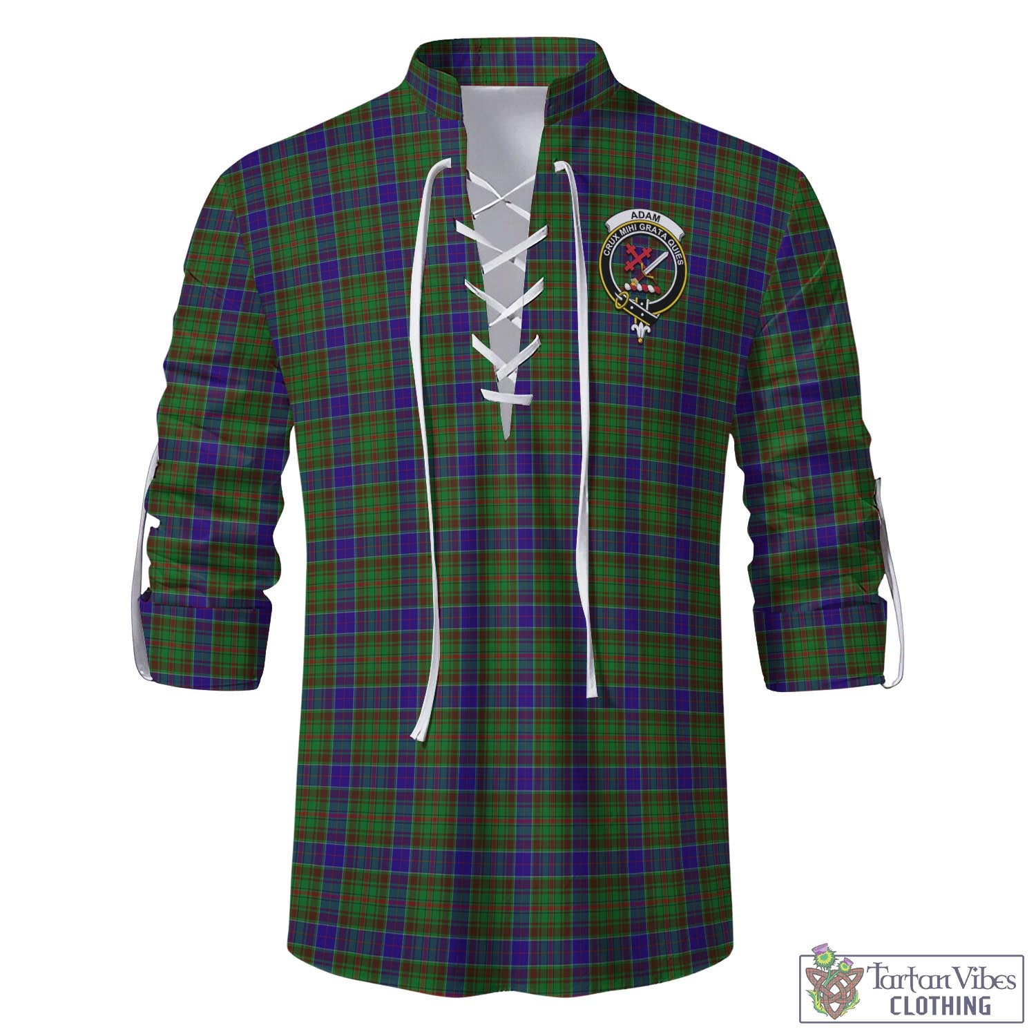 Tartan Vibes Clothing Adam Tartan Men's Scottish Traditional Jacobite Ghillie Kilt Shirt with Family Crest