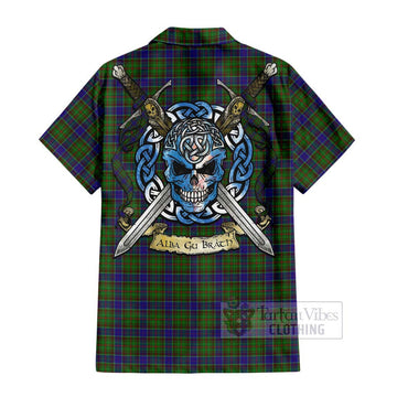 Adam Tartan Hawaiian Shirt with Family Crest Celtic Skull Style