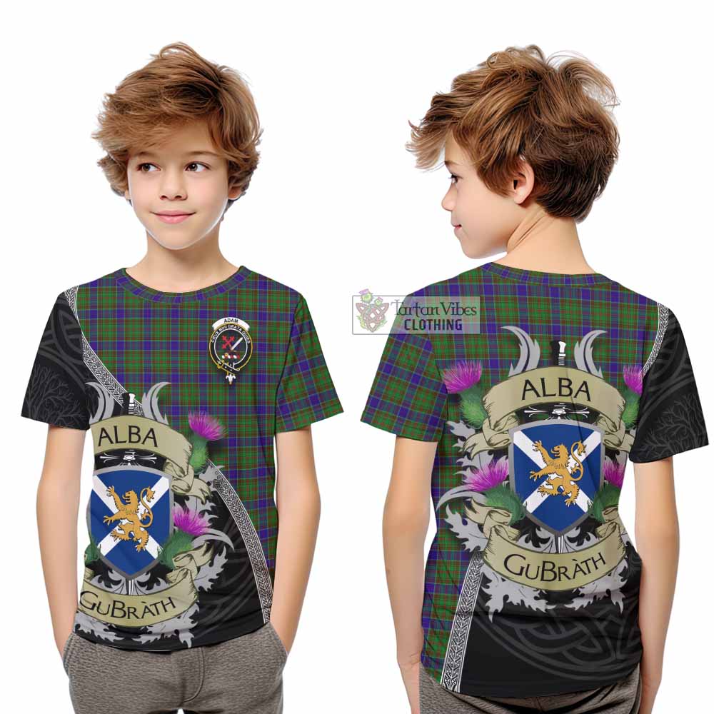 Tartan Vibes Clothing Adam Tartan Family Crest Kid T-Shirt Lion Rampant Royal Thistle Shield Celtic Inspired