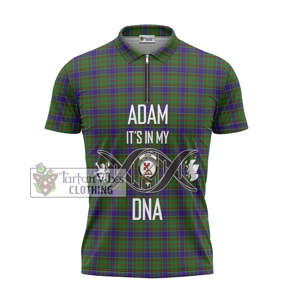 Adam Tartan Zipper Polo Shirt with Family Crest DNA In Me Style - Tartanvibesclothing Shop