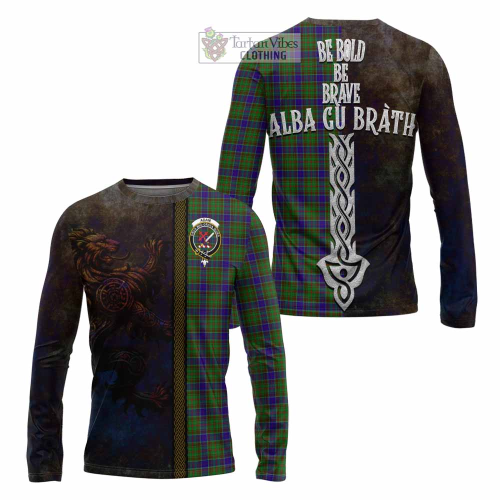 Tartan Vibes Clothing Adam Tartan Family Crest Long Sleeve T-Shirt Alba Gu Brath Be Brave Lion Ancient Style