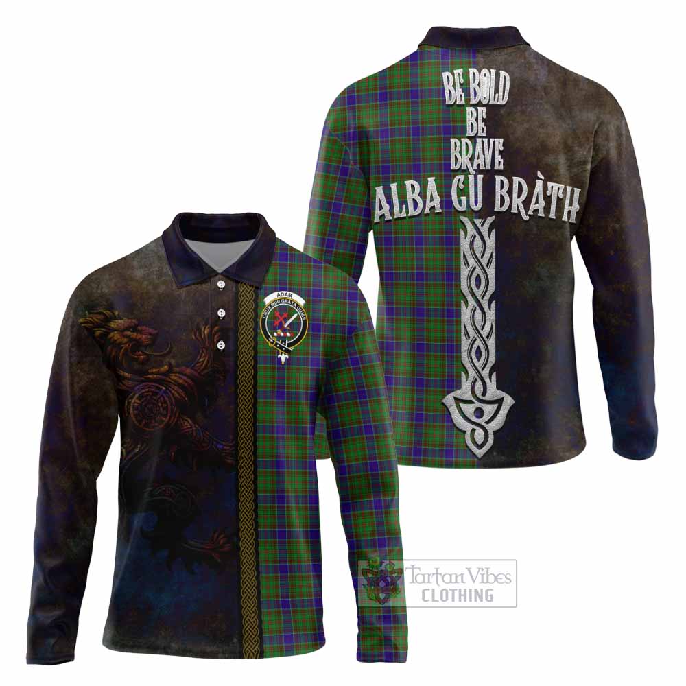 Tartan Vibes Clothing Adam Tartan Family Crest Long Sleeve Polo Shirt Alba Gu Brath Be Brave Lion Ancient Style