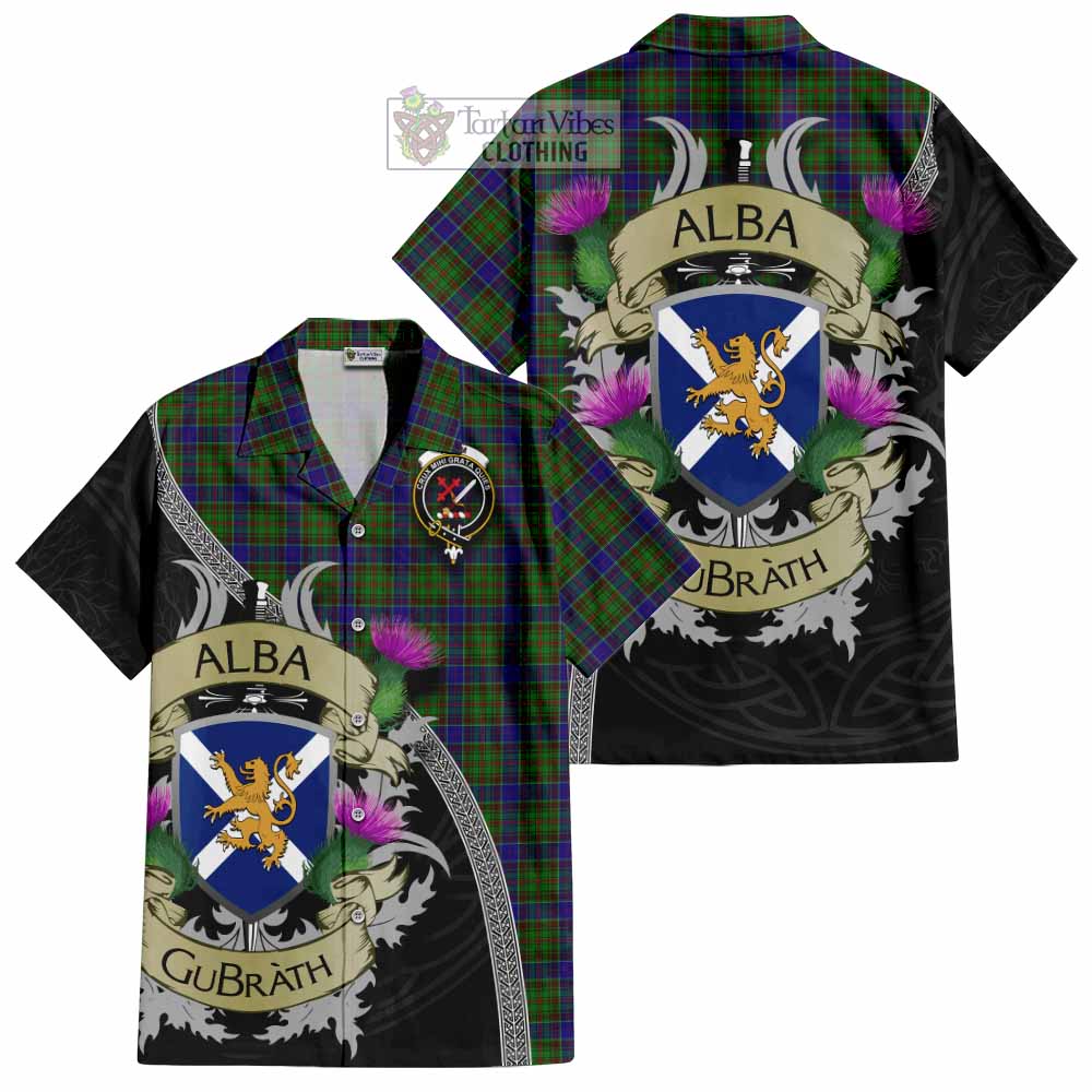 Tartan Vibes Clothing Adam Tartan Family Crest Short Sleeve Button Shirt Lion Rampant Royal Thistle Shield Celtic Inspired