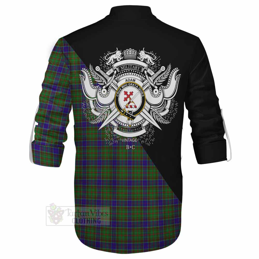 Tartan Vibes Clothing Adam Tartan Ghillie Kilt Shirt with Family Crest and Military Logo Style