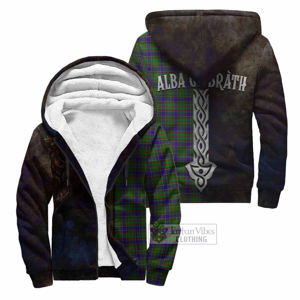 Tartan Vibes Clothing Adam Tartan Family Crest Sherpa Hoodie Alba Gu Brath Be Brave Lion Ancient Style